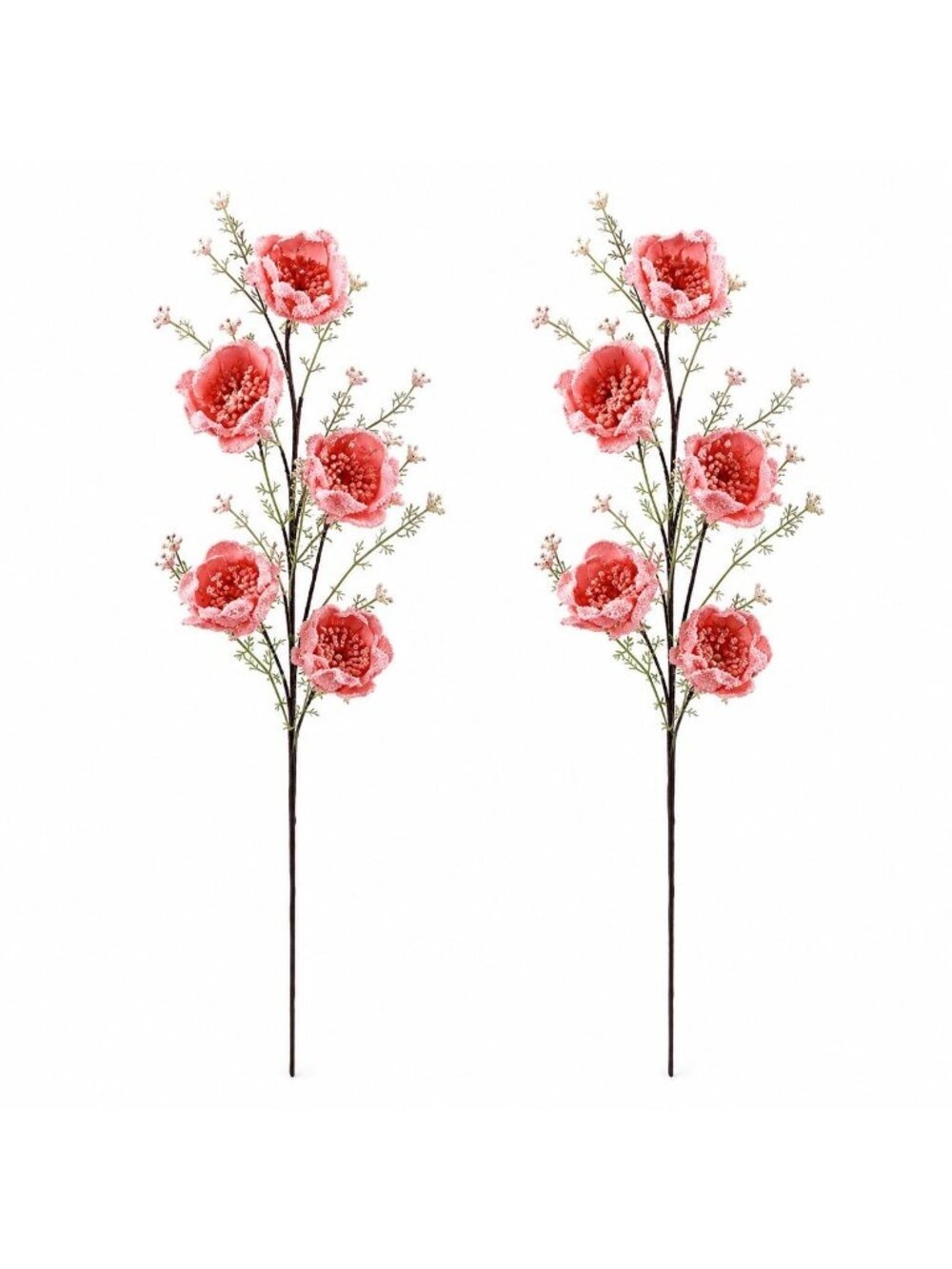 Coral Pink Artificial Silk Flower Stems Set of 2, 24 Inch Faux Floral Sprays
